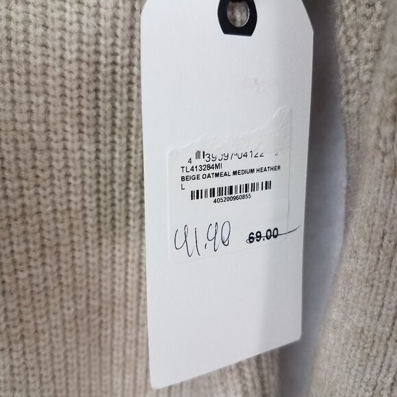 Leith Size L Open Front Long Cardigan Sweater in Beige Oatmeal Medium Heather - Picture 4 of 10